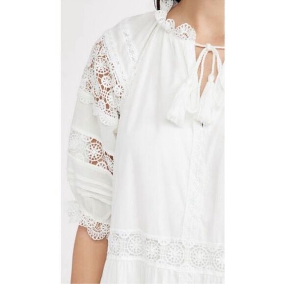 En Saison Women's Tiered Lace Detail Midi Dress White Size Medium 100% Cotton - Picture 4 of 14